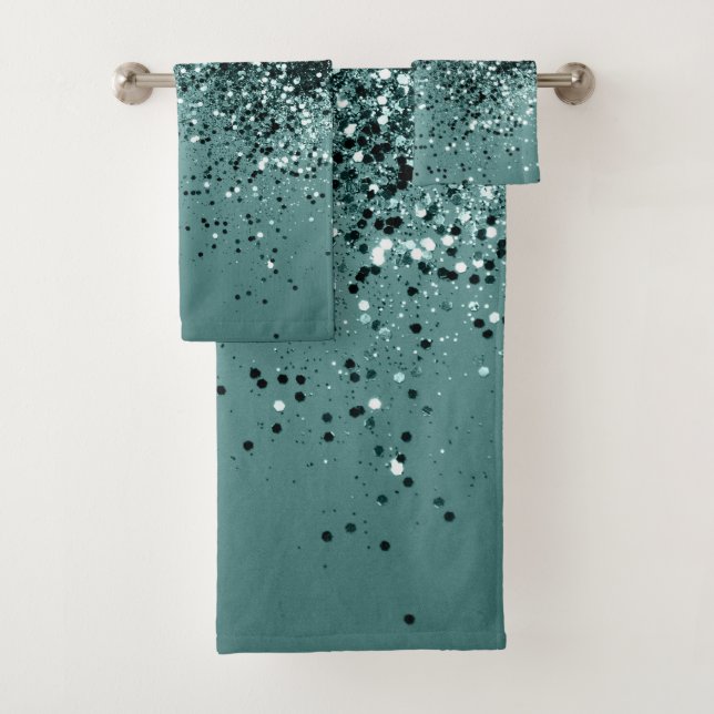 Teal Mermaid Ocean Glitter #1 #shiny #decor Bath Towel Set (Insitu)