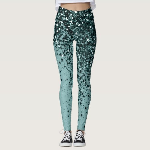 Teal Mermaid Ocean Glitter 4 Faux Glitter art  Leggings