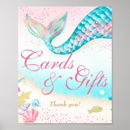 Teal Mermaid Party Gift Station Display Sign