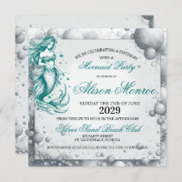 Teal Mermaid Party Invite
