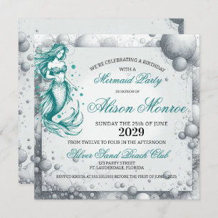 Teal Mermaid Party Invite