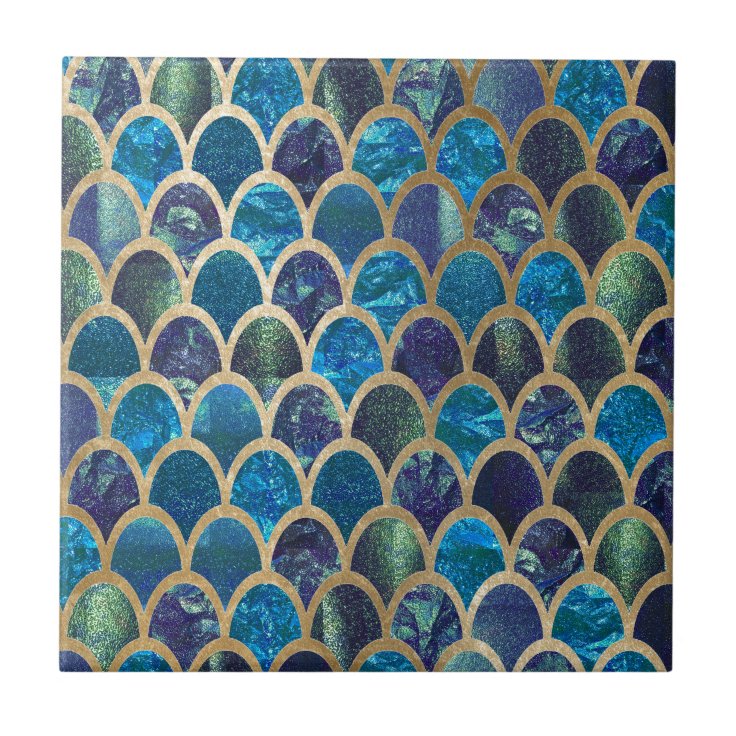 Teal mermaid scales ceramic tile | Zazzle