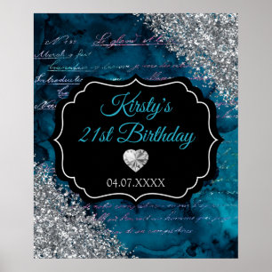 Teal Mermaid Silver Glitter Birthday Sign