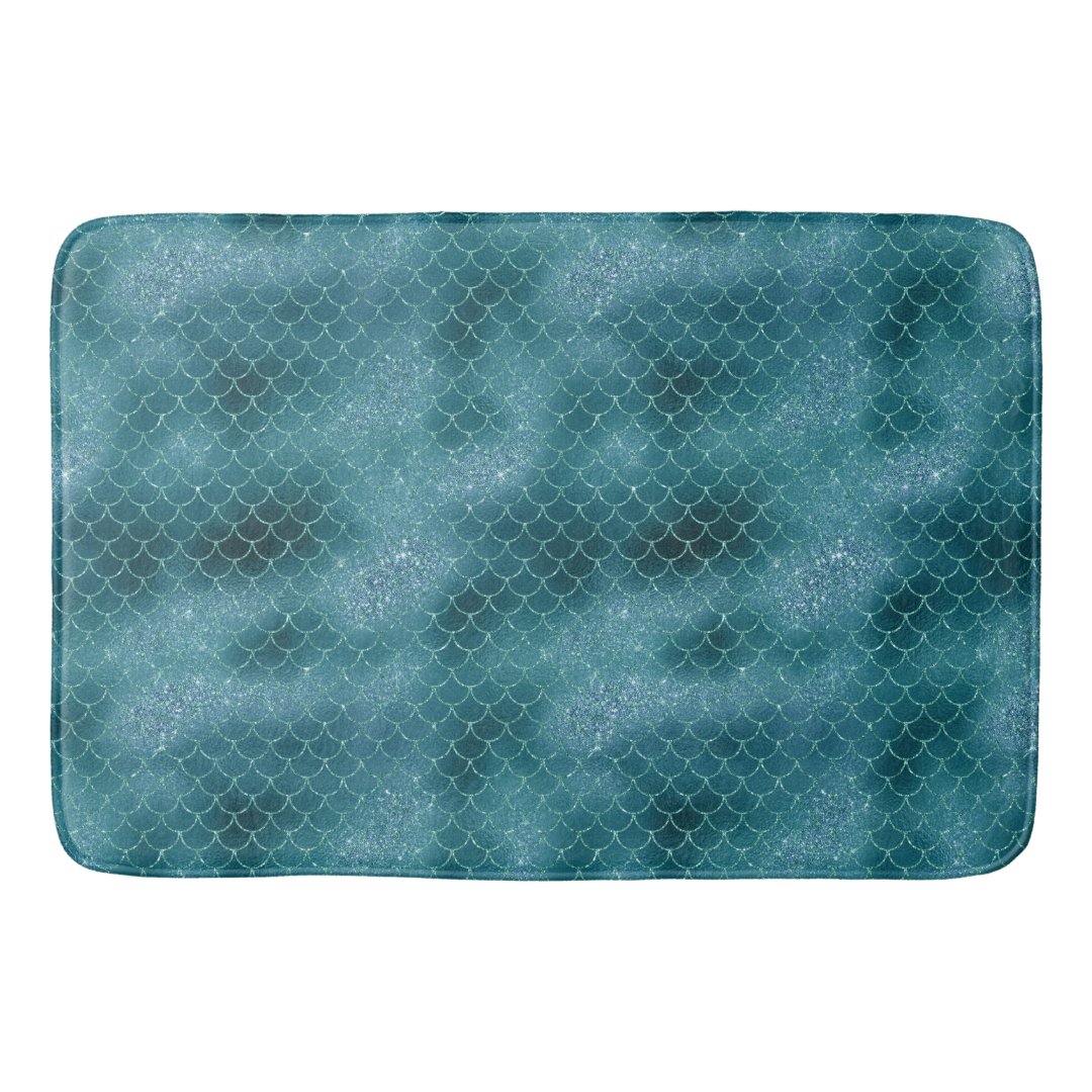Teal Mermaid Sparkle Bath Mat Zazzle
