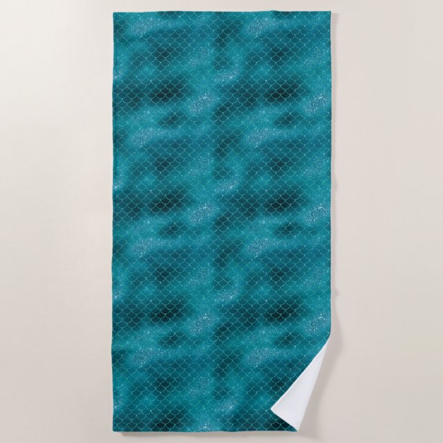 Teal Mermaid Sparkle Beach Towel (Front)
