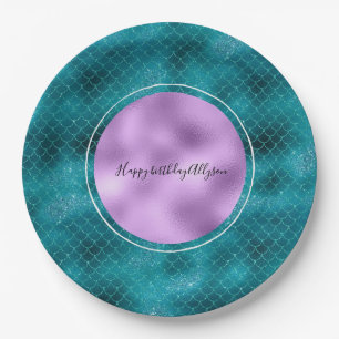Teal Mermaid Sparkle Paper Plates