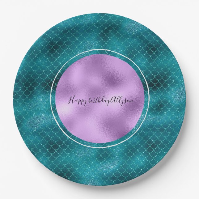 Teal Mermaid Sparkle Paper Plates (Front)
