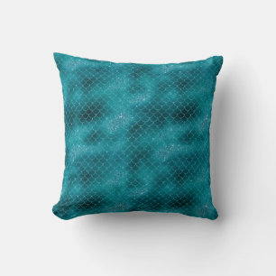 Teal Mermaid Sparkle Throw Pillow