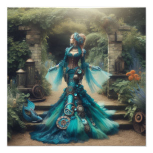 Teal Mermaid Steampunk Vintage Victorian Lady Photo Print