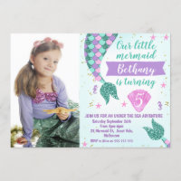 Teal mermaid Tail Photo Birthday invitation