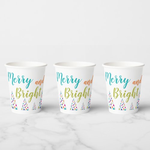Teal Merry and Bright Christmas Paper Cups