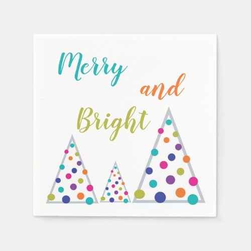 Teal Merry and Bright Christmas Tree Napkins
