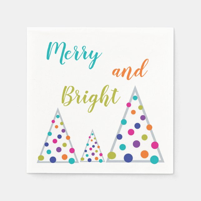 Teal Merry and Bright Christmas Tree Napkins (Front)