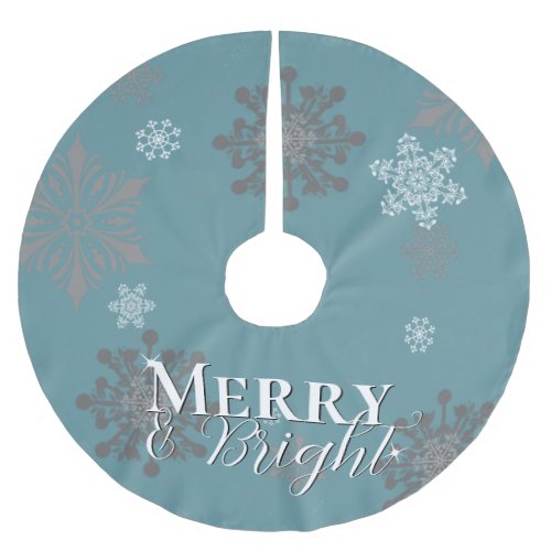 Teal Merry and Bright Snowflakes Christmas Brushed Polyester Tree Skirt