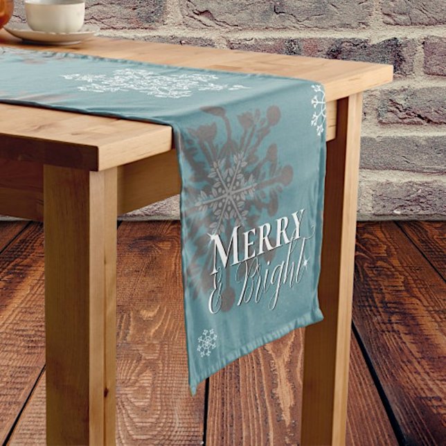 Teal Merry and Bright Snowflakes Christmas Medium Table Runner (Creator Uploaded)