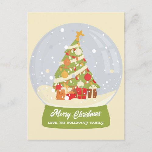Teal Merry Christmas snowglobe illustration photo Holiday Postcard