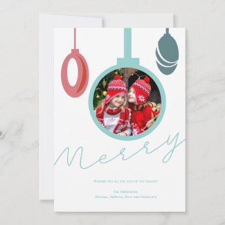 Teal Merry Hanging Ornaments | Holiday Photo Card