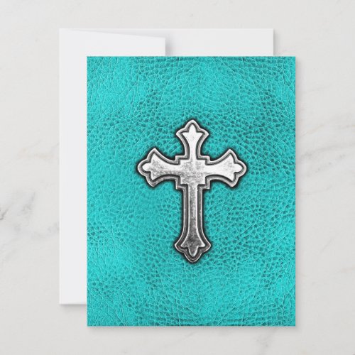 Teal Metal Cross Personalized Invite