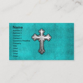 Teal Metal Cross Business Card by EverWanted at Zazzle