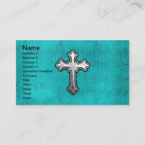 Teal Metal Cross Business Card