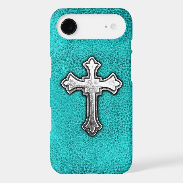 Teal Metal Cross Case-Mate iPhone Case (Back)