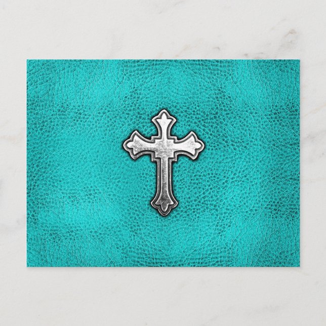 Teal Metal Cross Postcard (Front)