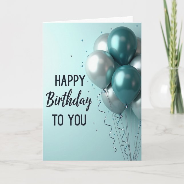 Teal Metallic Birthday Card (Front)