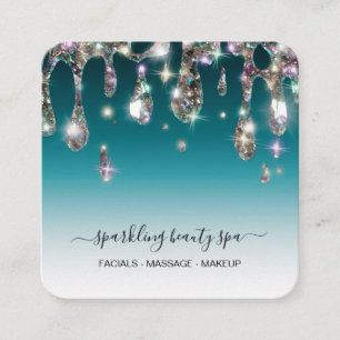 *~* TEAL Metallic Drip Dripping GLITTER AP7 Square Business Card