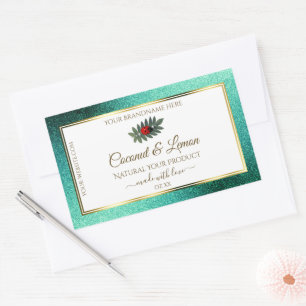 Teal Metallic Glitter White Product Labels Ladybug
