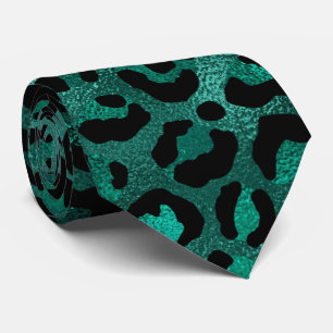 Teal Metallic Leopard Print Neck Tie