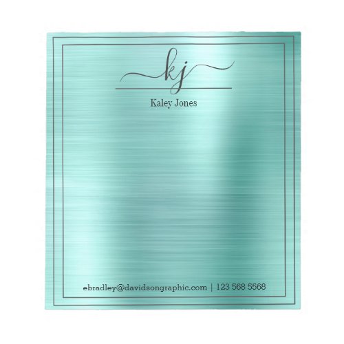 Teal Metallic Personalized Name  From The Desk Of Notepad