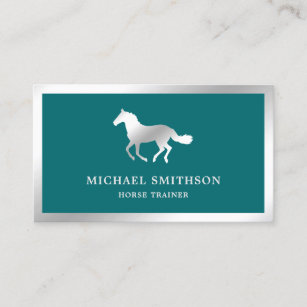 Teal Metallic Steel Horse Riding Instructor Business Card
