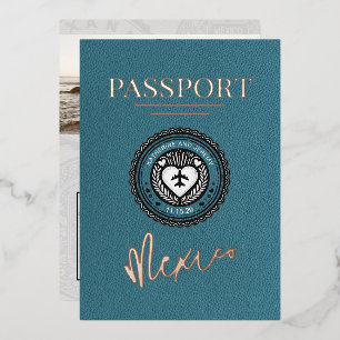 Teal Mexico Passport Wedding Foil Invitation