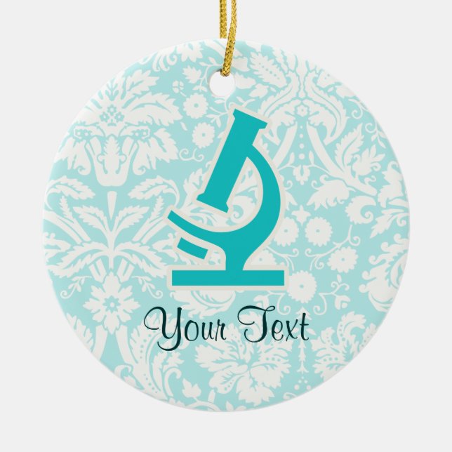 Teal Microscope; Cute Ceramic Ornament (Front)