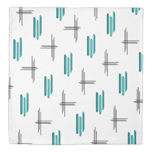 Teal Mid Century Modern Stripes & Lines Duvet Cover