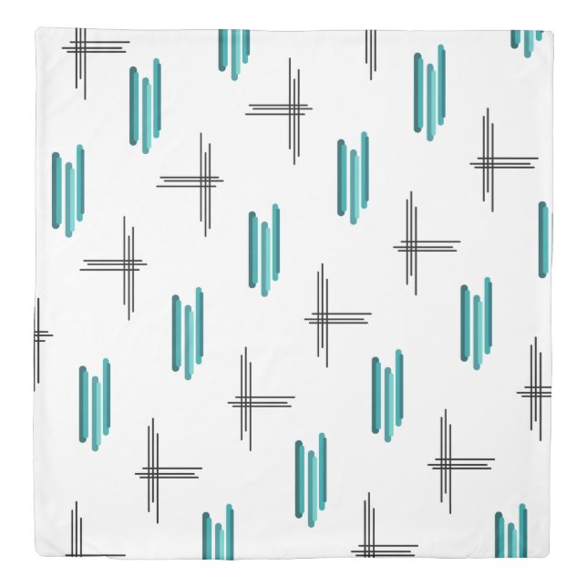 Teal Mid Century Modern Stripes & Lines Duvet Cover (Front)