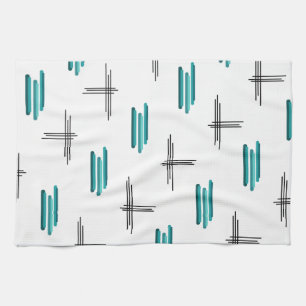 Teal Mid Century Modern Stripes & Lines Kitchen Towel