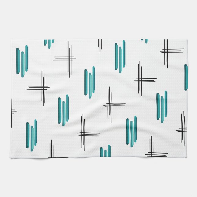 Teal Mid Century Modern Stripes & Lines Kitchen Towel (Horizontal)