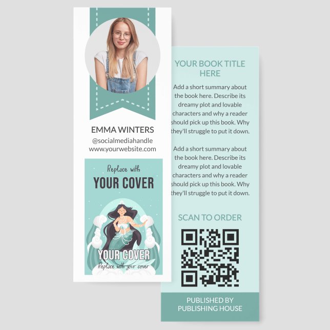 Teal Middle Grade Book Cover About the Author Bookmarks (Front & Back)