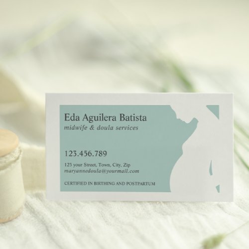 Teal   Midwife Doula Pregnant Woman SILHOUETTE  Business Card