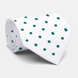 Teal Mini Polka Dot Pattern on White Neck Tie