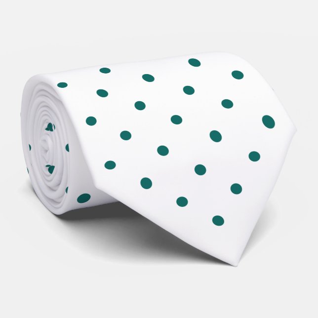 Teal Mini Polka Dot Pattern on White Neck Tie (Rolled)