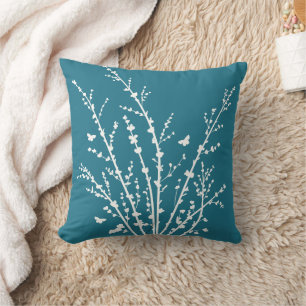 Teal Minimal Butterflies and Branches    Throw Pillow