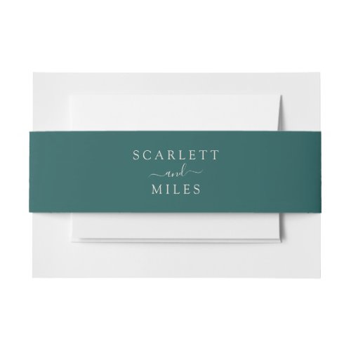 Teal Minimal Fall Bride Groom Name Wedding Invitation Belly Band