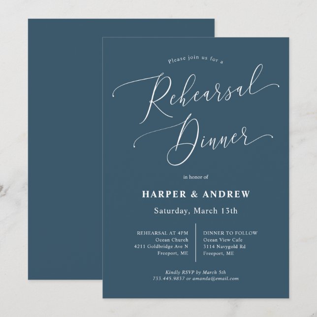 Teal Minimal Wedding Rehearsal Dinner Invitation (Front/Back)