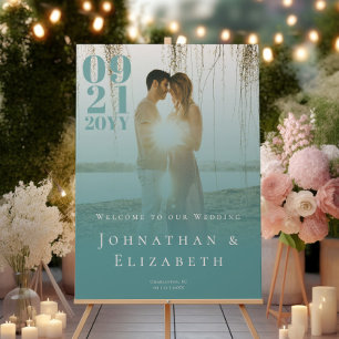 Teal Minimalist Bold Type Photo Wedding Welcome Foam Board