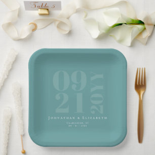 Teal Minimalist Bold Type Wedding Paper Plates