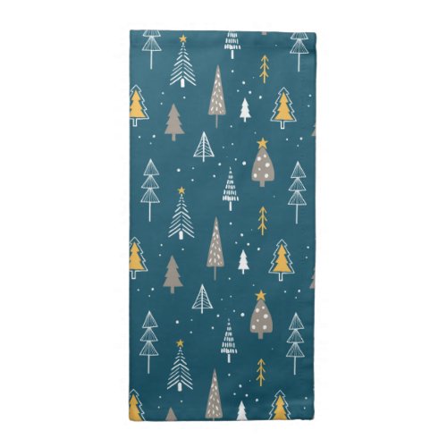 Teal Minimalist Christmas Tree Pattern Cloth Napkin