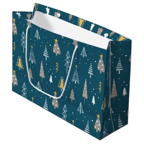 Teal Minimalist Christmas Tree Pattern Large Gift Bag