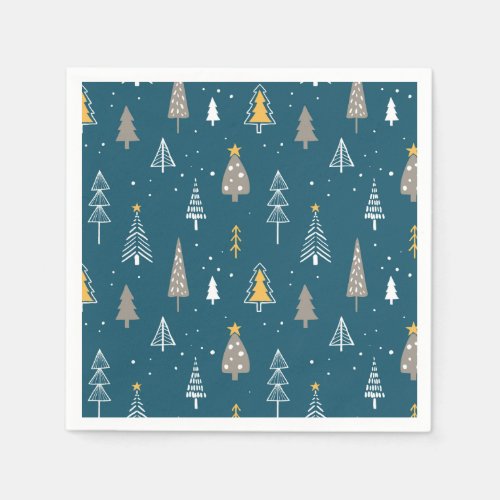 Teal Minimalist Christmas Tree Pattern Napkins